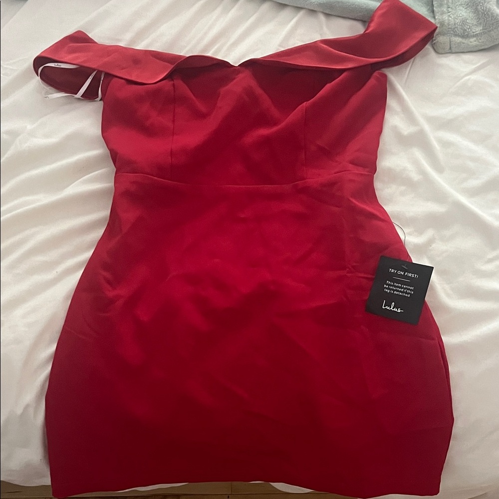 Lulu's Vibrant Red One-Shoulder Dress
